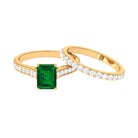 Octagon Cut Lab Grown Emerald and Moissanite Engagement Ring Set Lab Created Emerald - ( AAAA ) - Quality - Rosec Jewels
