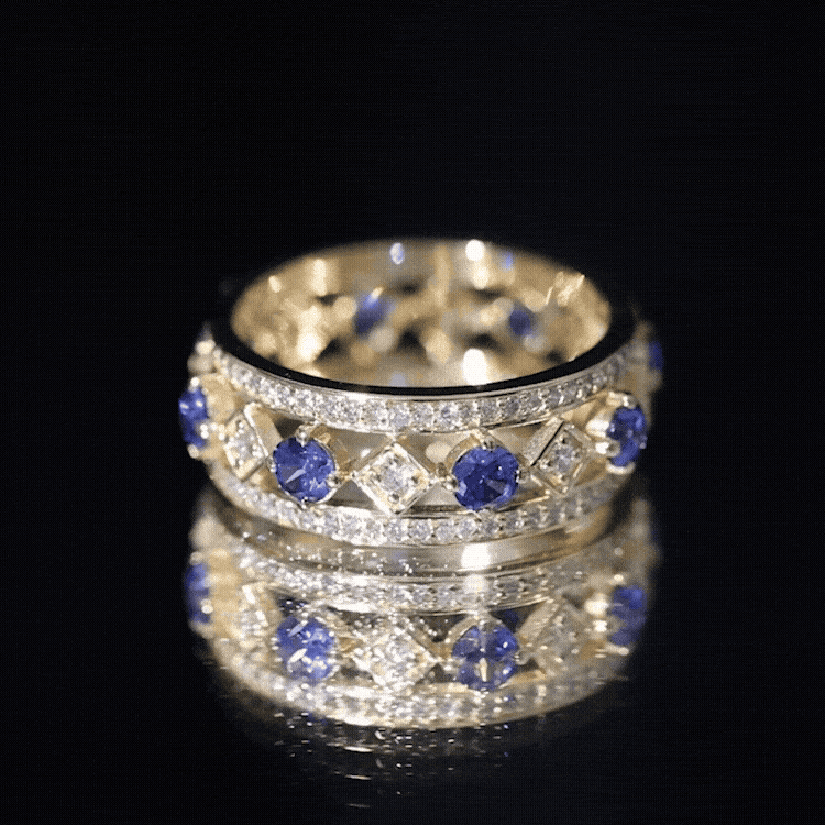 Lab Created Blue Sapphire and Diamond Full Eternity Band Ring AAAA - Rosec Jewels