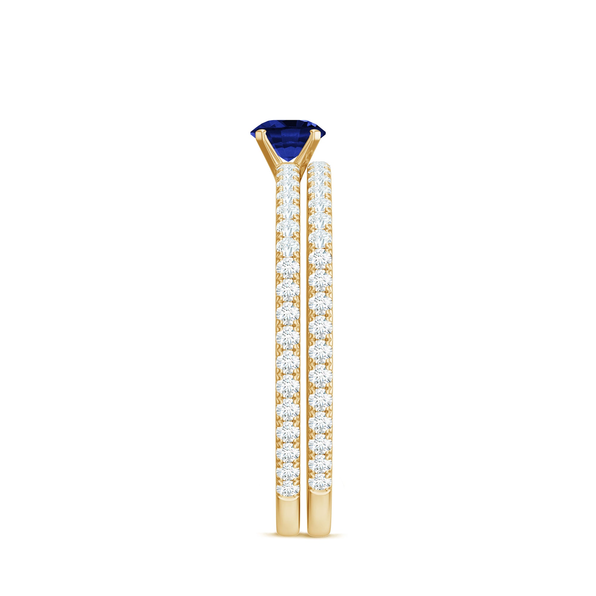 Certified 0.6 Carat Lab Grown Blue Sapphire Engagement Ring Set with Diamond AAAA - Rosec Jewels
