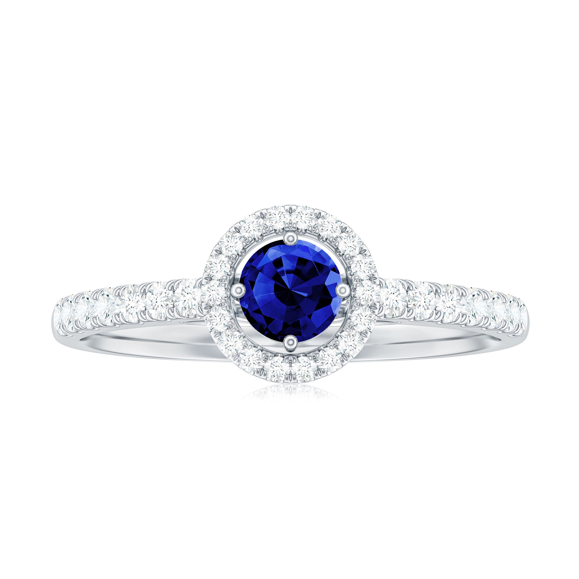 Certified 0.6 Carat Lab Grown Blue Sapphire Diamond Engagement Ring with Halo AAAA - Rosec Jewels