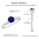 Certified Lab Created Blue Sapphire Minimal Engagement Ring with Diamond Side Stones AAAA - Rosec Jewels