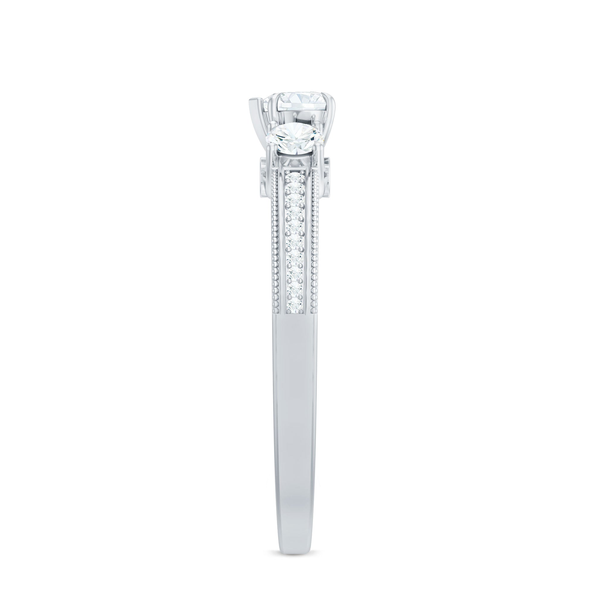 Natural Diamond Three Stone Ring with Beaded Details Natural - ( HI-SI ) - Rosec Jewels