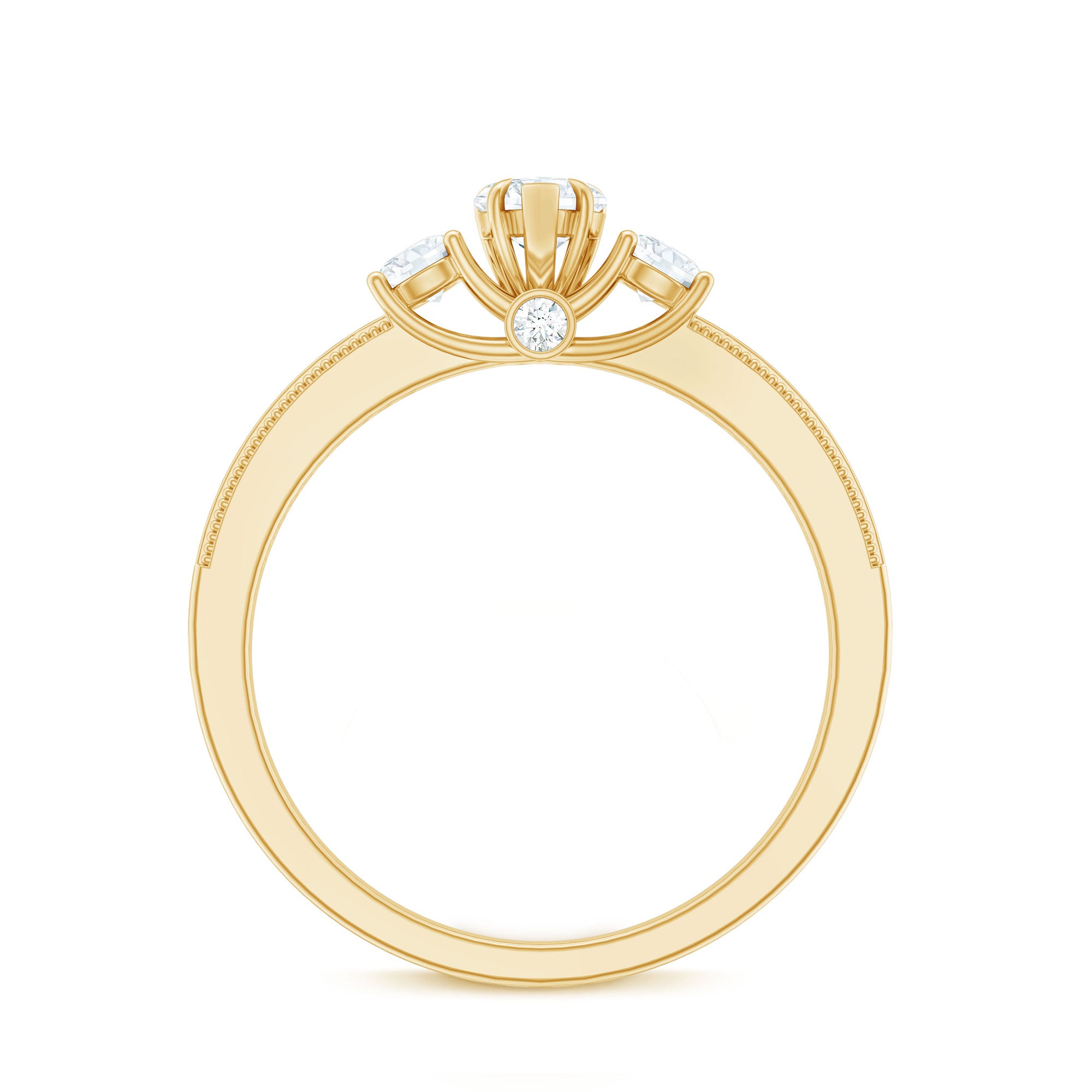 Natural Diamond Three Stone Ring with Beaded Details Natural - ( HI-SI ) - Rosec Jewels