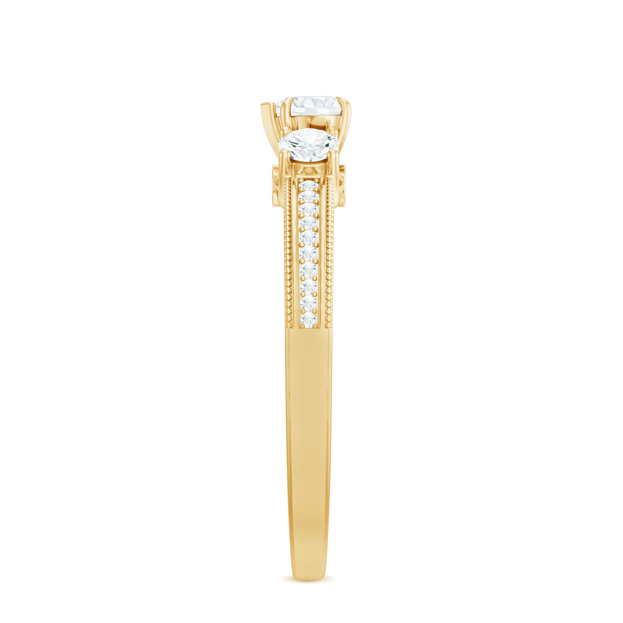 Natural Diamond Three Stone Ring with Beaded Details Natural - ( HI-SI ) - Rosec Jewels
