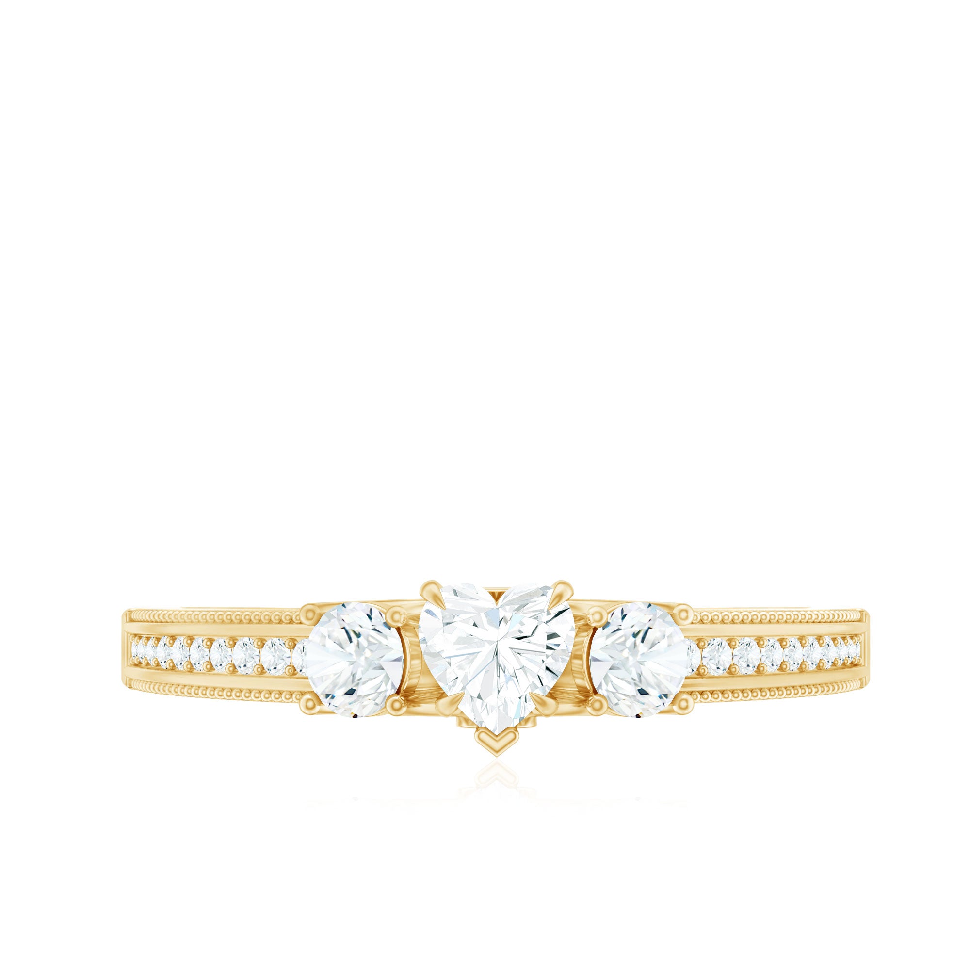 Natural Diamond Three Stone Ring with Beaded Details Natural - ( HI-SI ) - Rosec Jewels