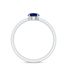 5mm Lab Created Blue Sapphire Promise Ring with Diamond Side Stones AAAA - Rosec Jewels
