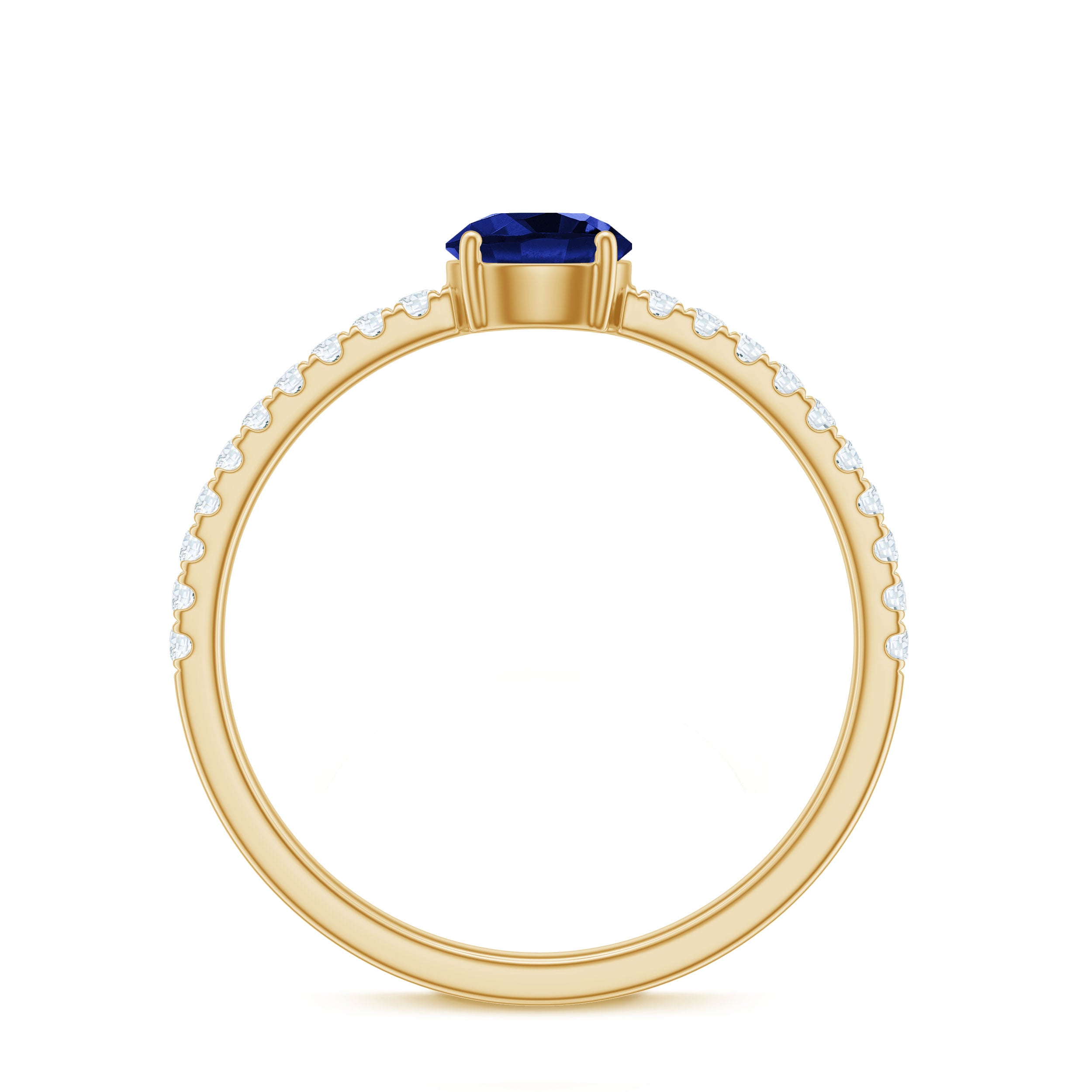 5mm Lab Created Blue Sapphire Promise Ring with Diamond Side Stones AAAA - Rosec Jewels