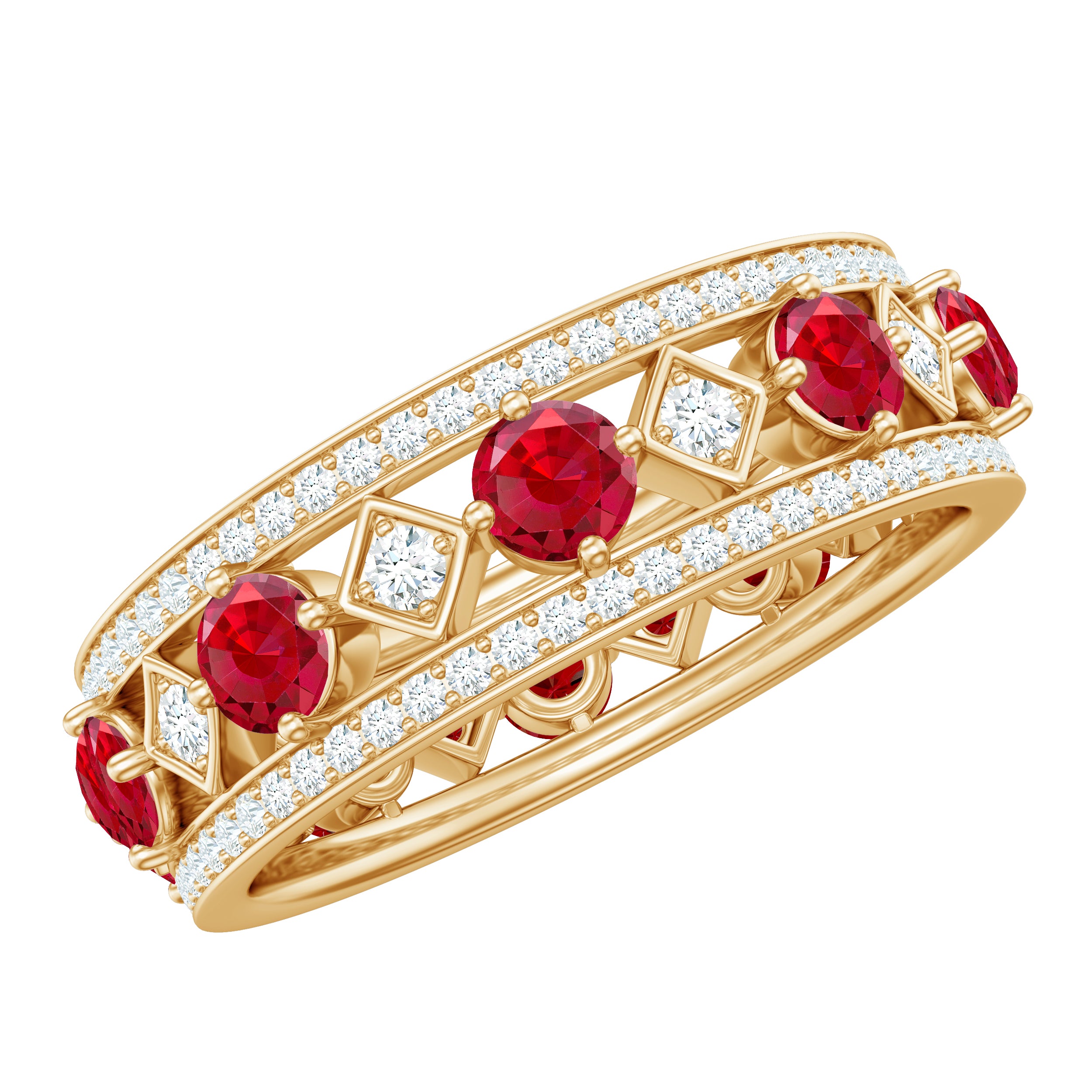 Rosec Jewels-Lab Grown Ruby Vintage Wedding Band Ring With Moissanite