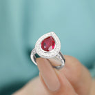 2 CT Pear Cut Created Ruby Solitaire Engagement Ring with Diamond Halo Lab Created Ruby - ( AAAA ) - Quality - Rosec Jewels