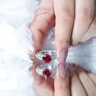 Rosec Jewels-Vintage Style Created Ruby Celtic Knot Band Ring with Surprise Diamond
