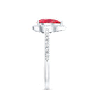 Created Ruby Halo Engagement Ring With Diamond Accent AAAA - Rosec Jewels