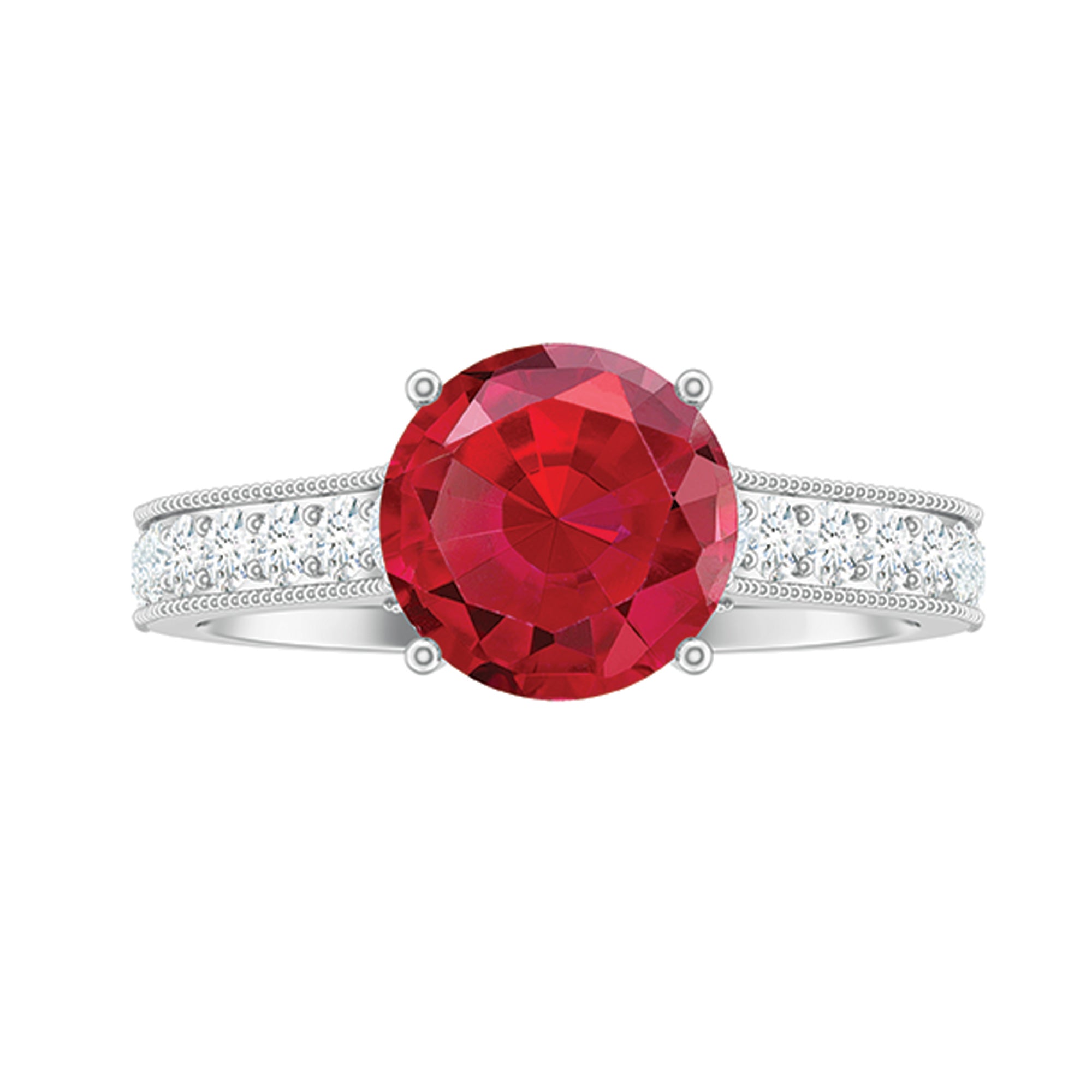 Created Ruby Solitaire Engagement Ring with Diamond AAAA - Rosec Jewels