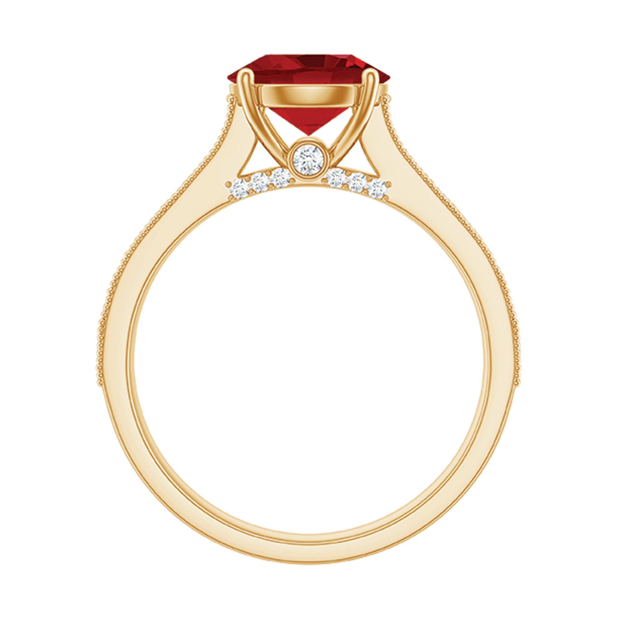 Created Ruby Solitaire Engagement Ring with Diamond AAAA - Rosec Jewels