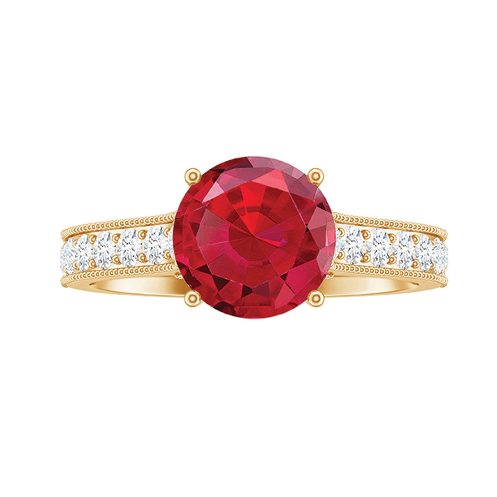 Created Ruby Solitaire Engagement Ring with Diamond AAAA - Rosec Jewels