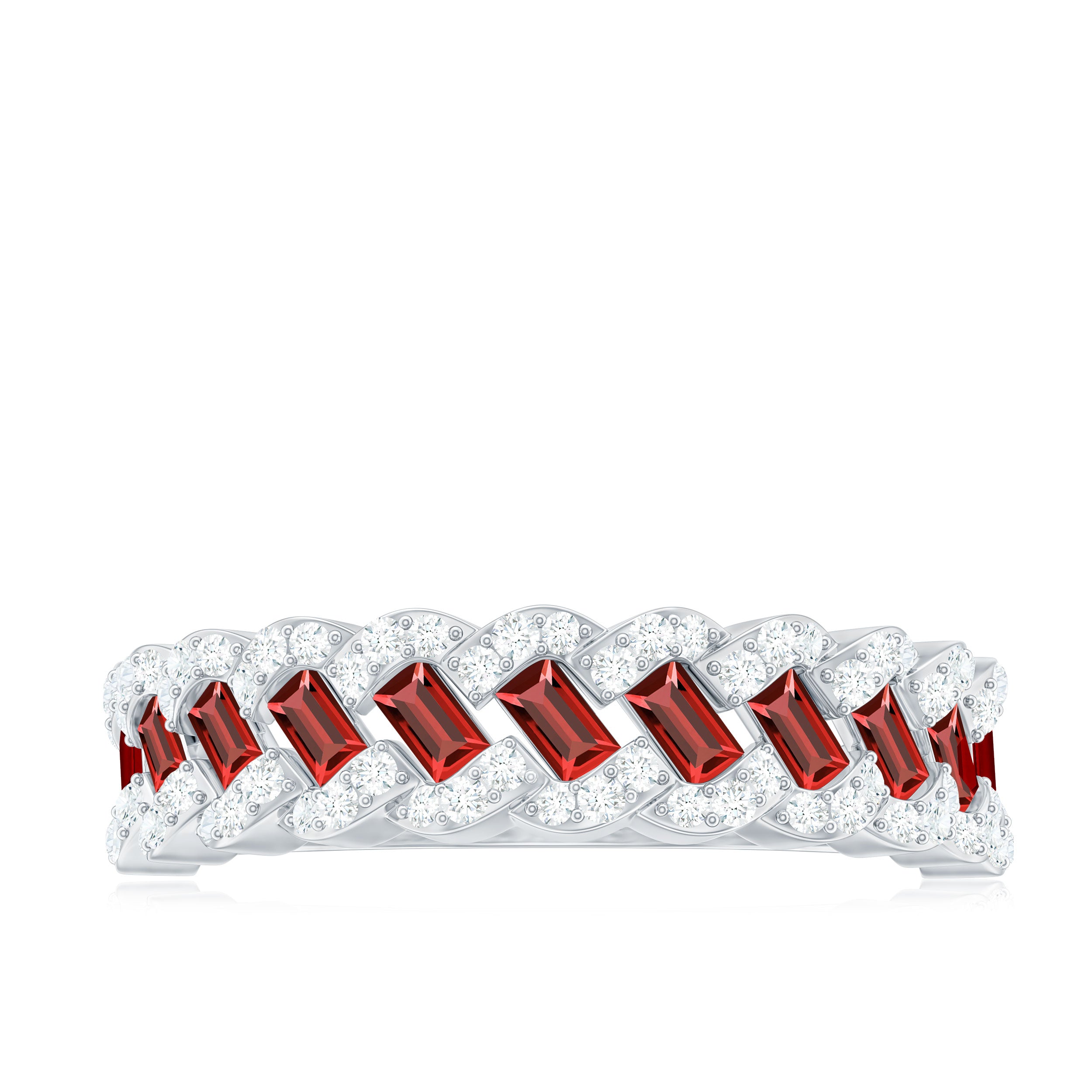 Baguette Created Ruby Braided Eternity Band Ring with Diamond Lab Created Ruby - ( AAAA ) - Quality - Rosec Jewels