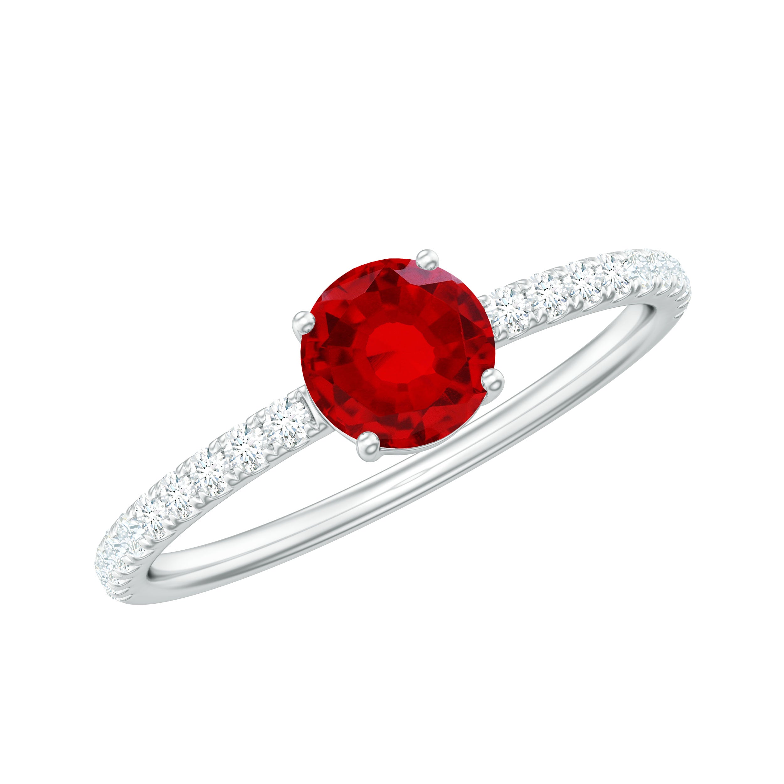 Rosec Jewels-Round Lab Created Ruby Solitaire Promise Ring with Diamond