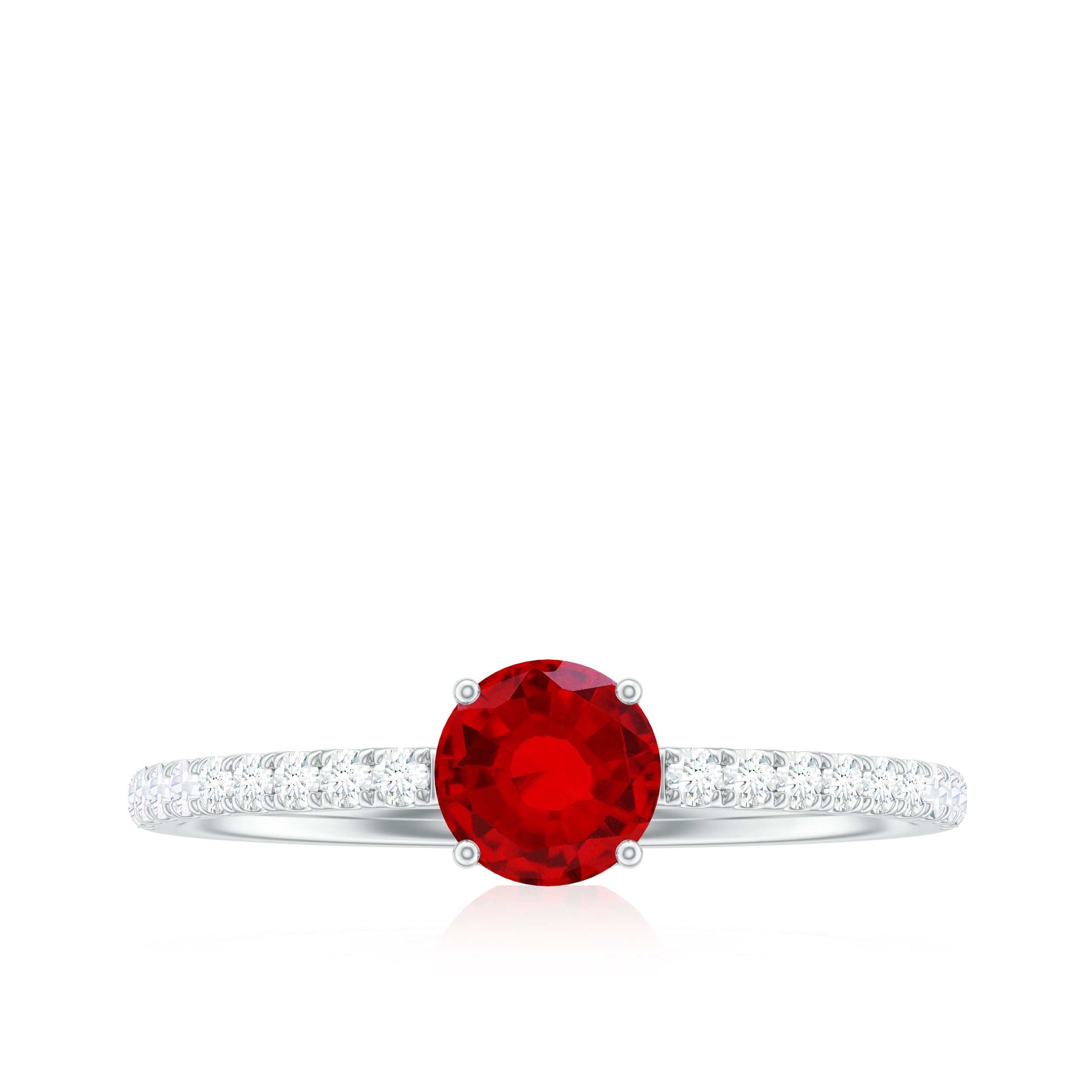 Rosec Jewels-Round Lab Created Ruby Solitaire Promise Ring with Diamond