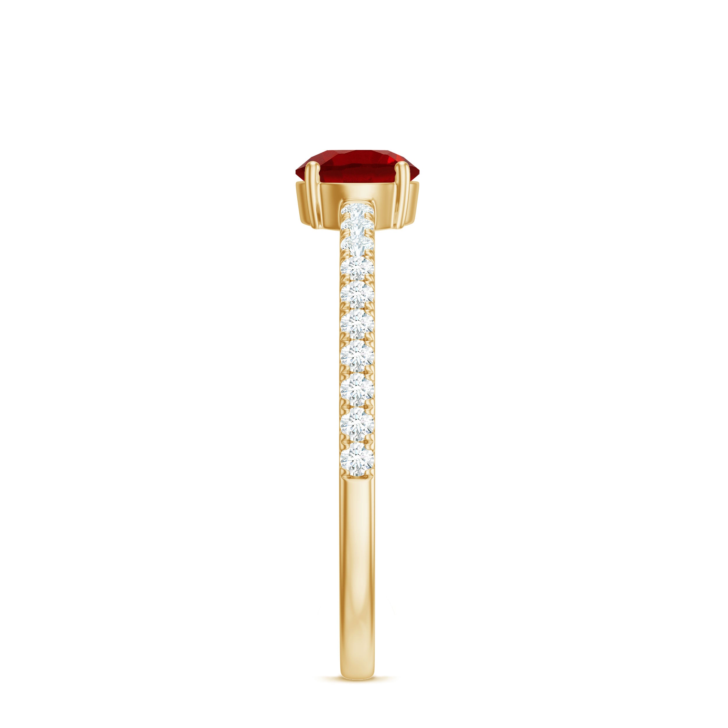 Rosec Jewels-Round Lab Created Ruby Solitaire Promise Ring with Diamond
