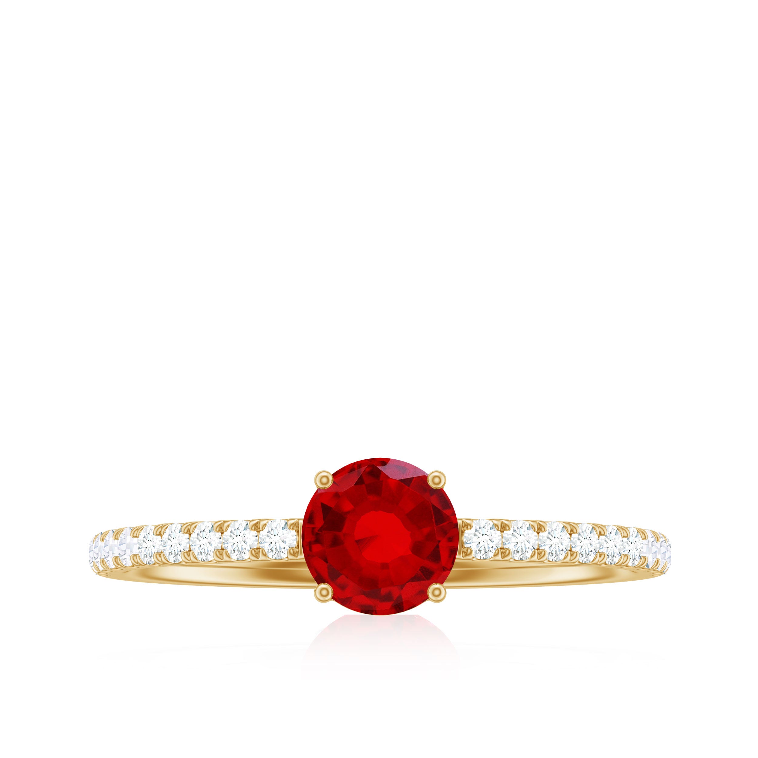 Rosec Jewels-Round Lab Created Ruby Solitaire Promise Ring with Diamond