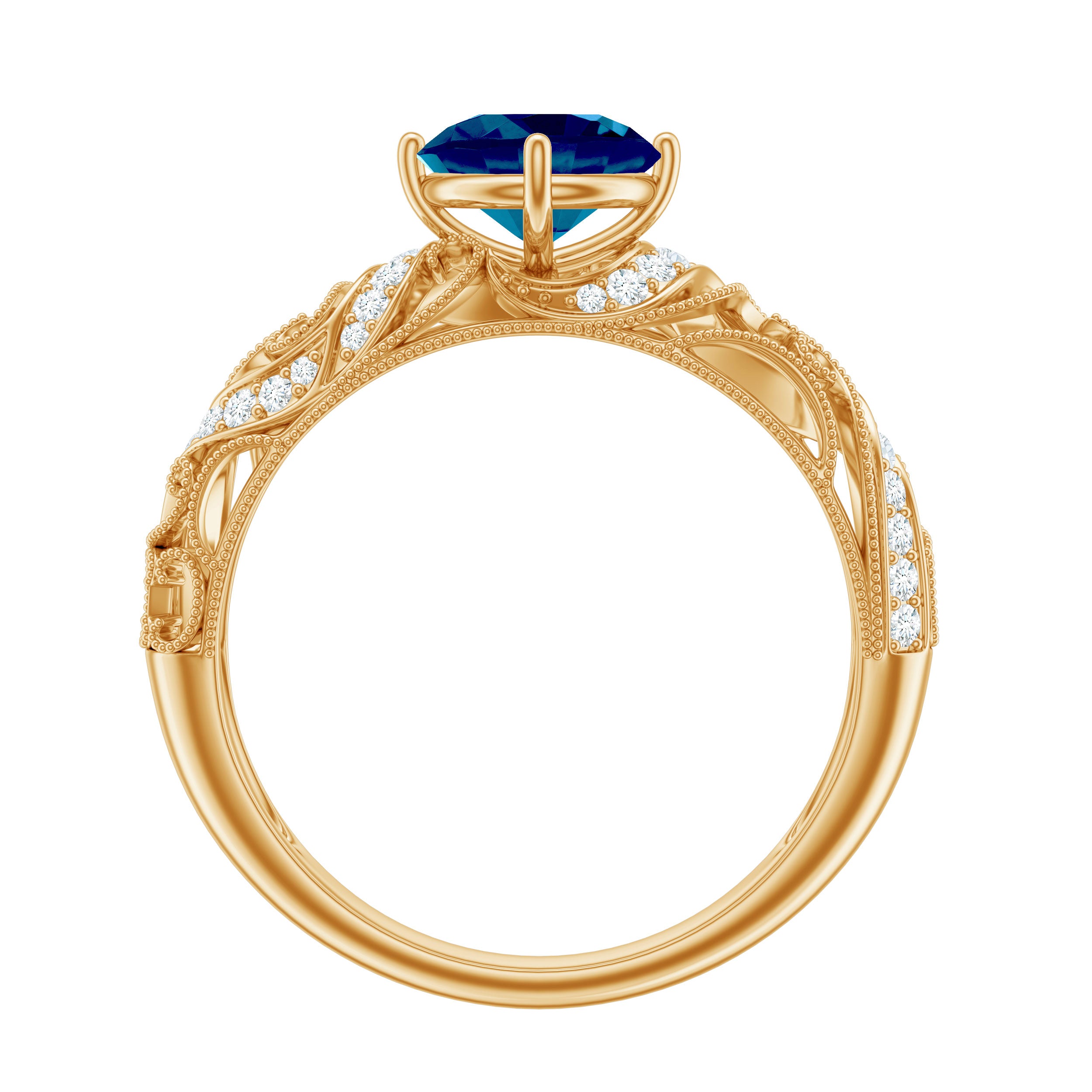 Rosec Jewels-London Blue Topaz and Diamond Vintage Inspired Engagement Ring