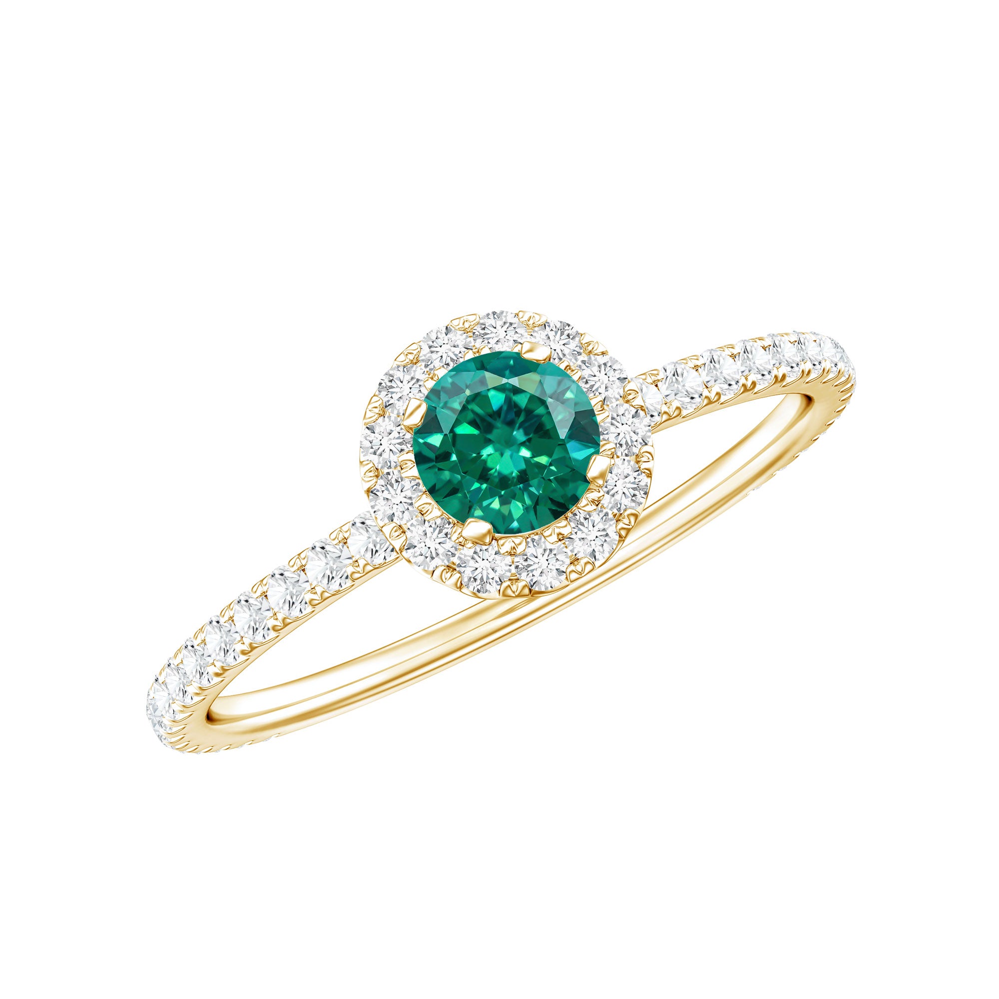 Certified Lab Grown Emerald Engagement Ring with Diamond Halo AAAA - Rosec Jewels