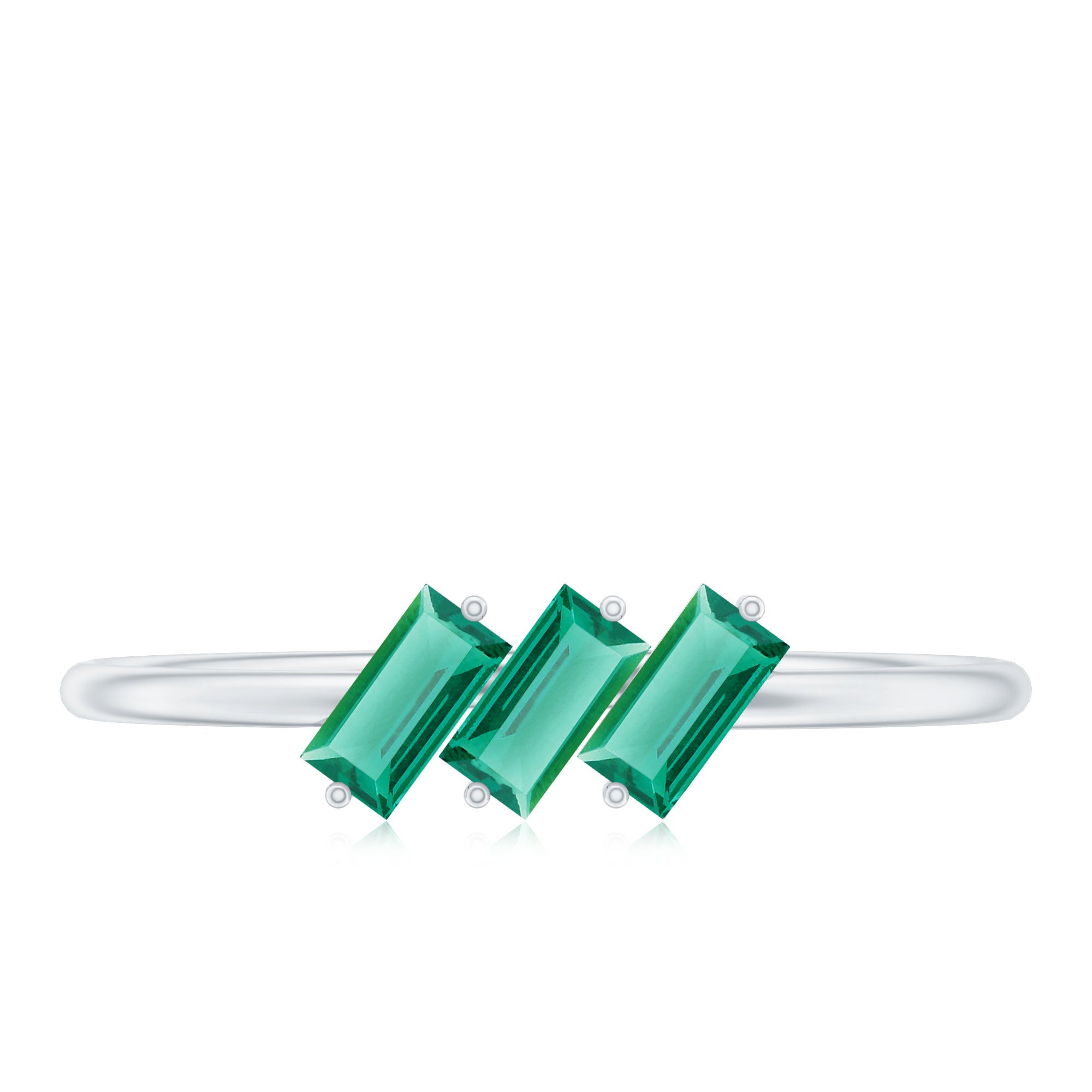 Certified Baguette Lab Grown Emerald 3 Stone Promise Ring AAAA - Rosec Jewels