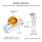 Certified Real Citrine Engagement Ring with Moissanite Wedding Band AAA - Rosec Jewels