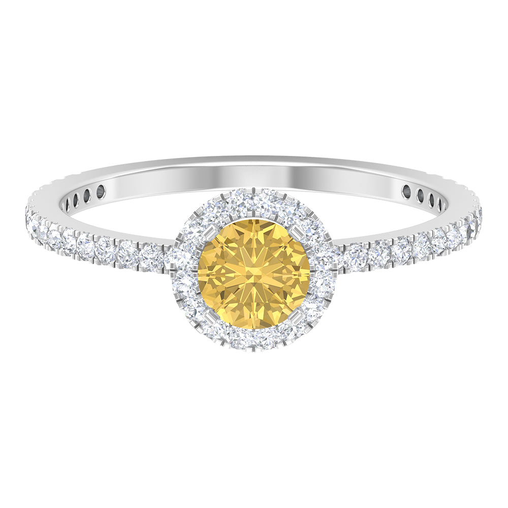 Citrine and Diamond Halo Engagement Ring with Side Stones Citrine - ( AAA ) - Quality - Rosec Jewels