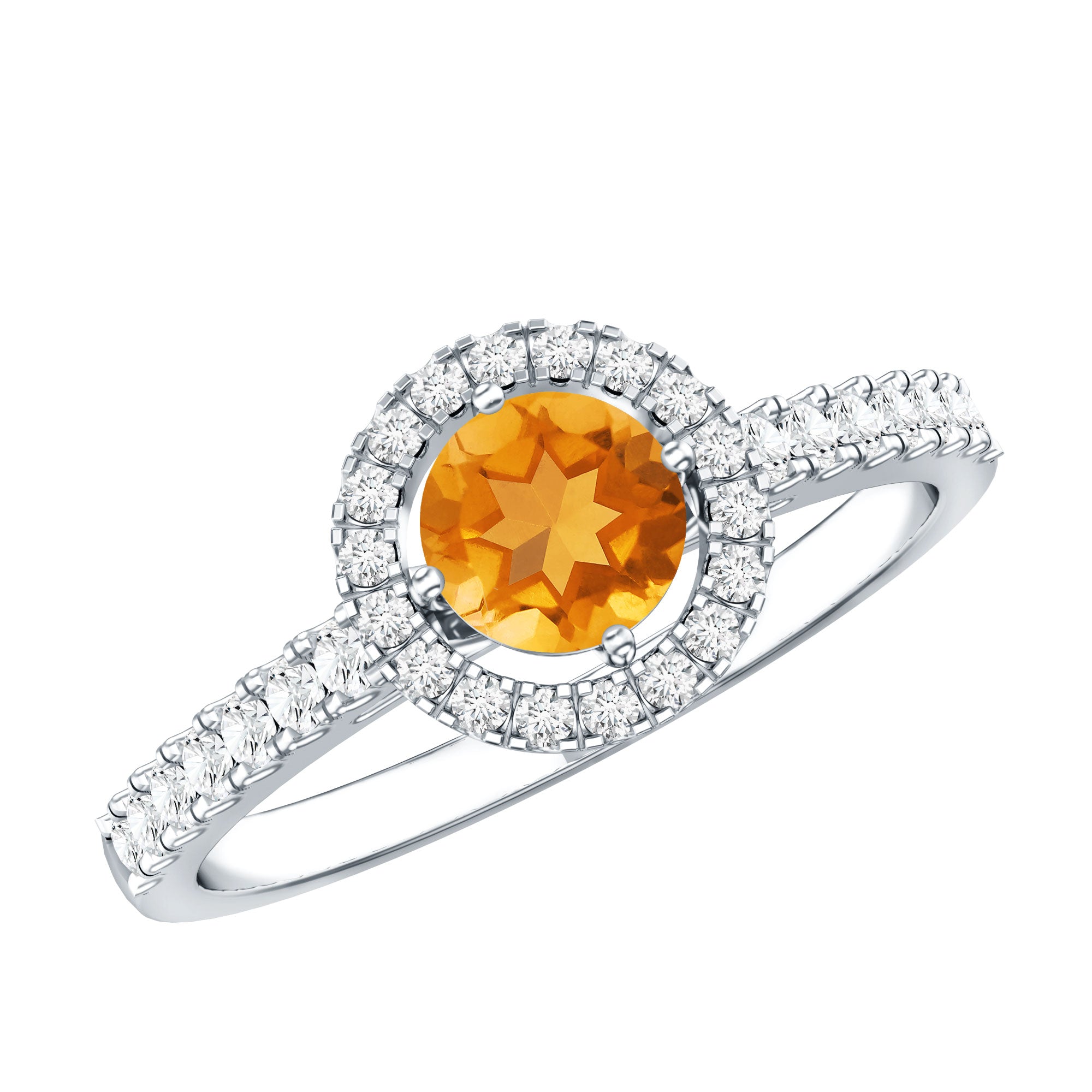 Minimalist Citrine Diamond Engagement Ring with Halo AAA - Rosec Jewels