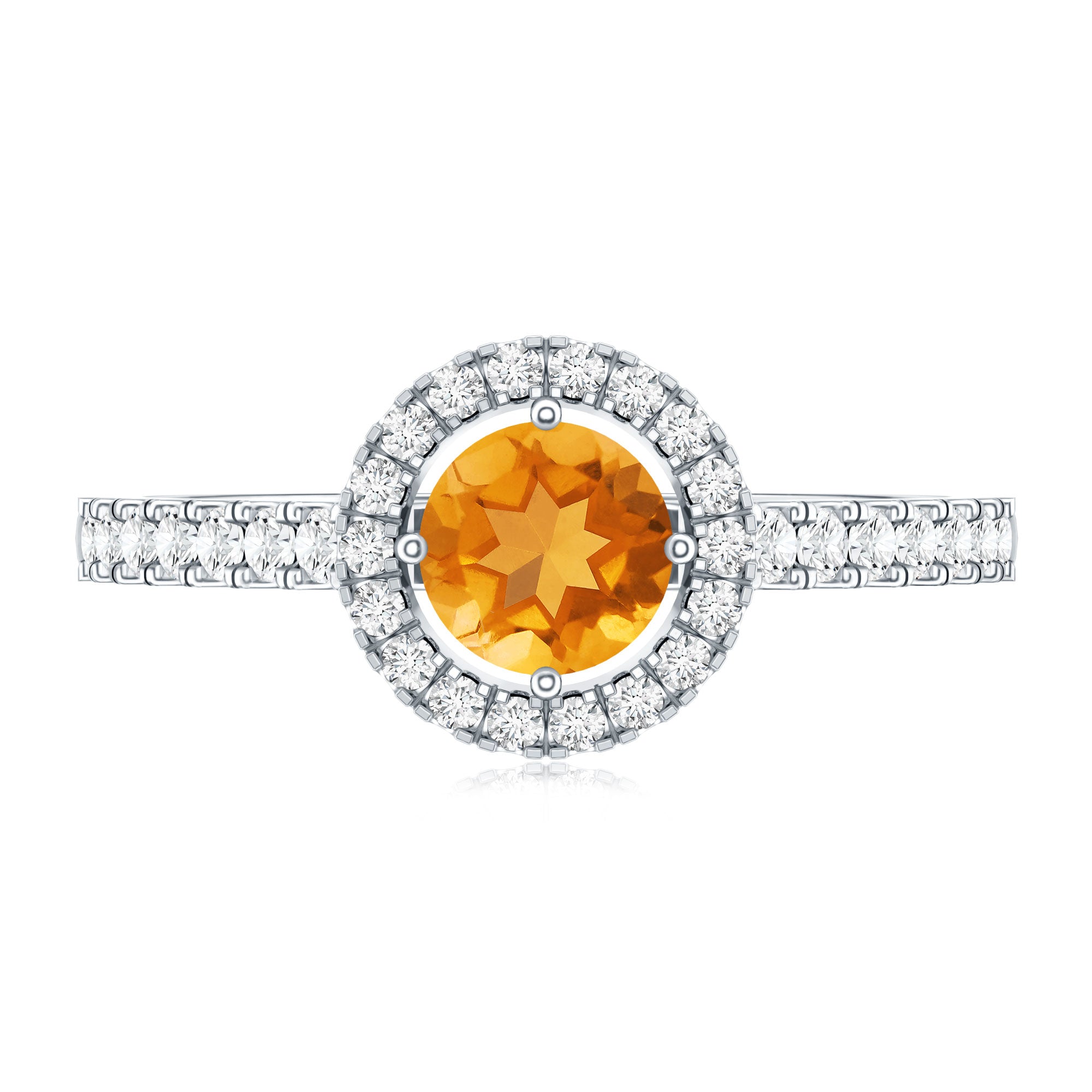 Minimalist Citrine Diamond Engagement Ring with Halo AAA - Rosec Jewels