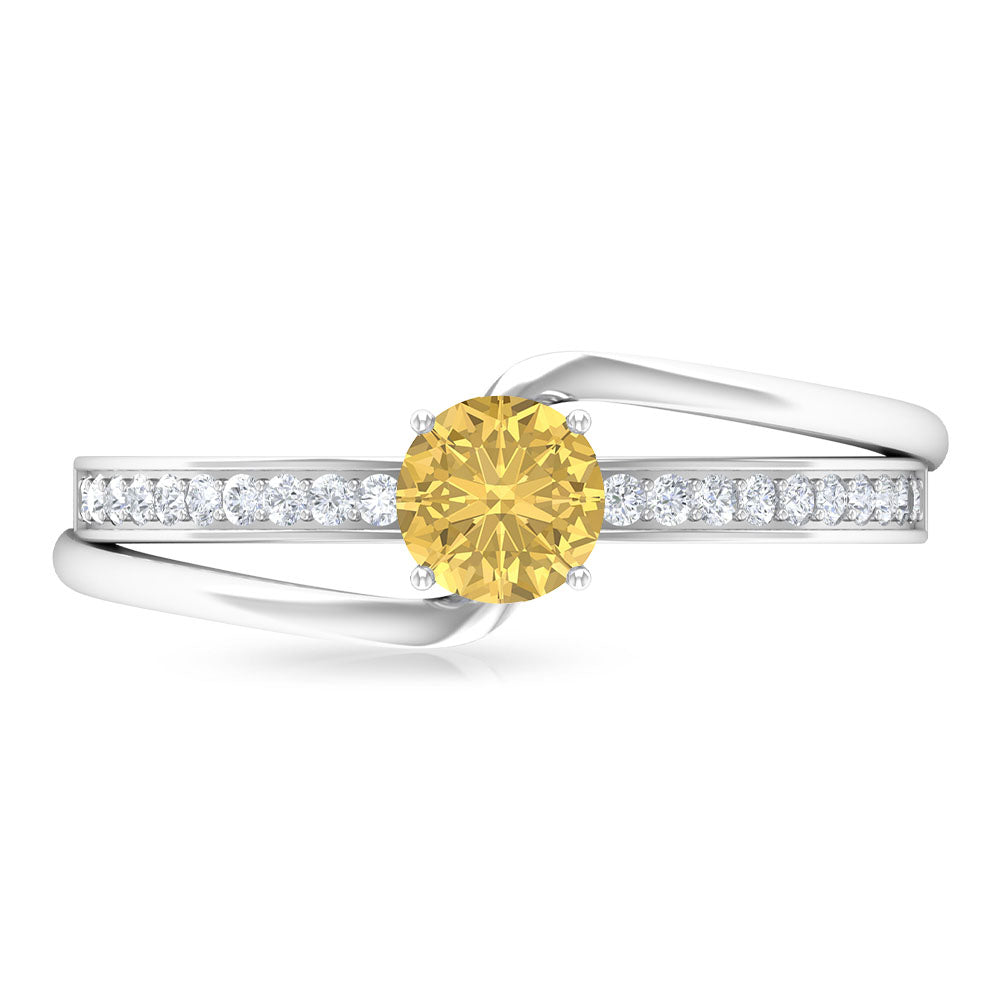 Natural Citrine Engagement Ring with Diamond Bypass Shank AAA - Rosec Jewels