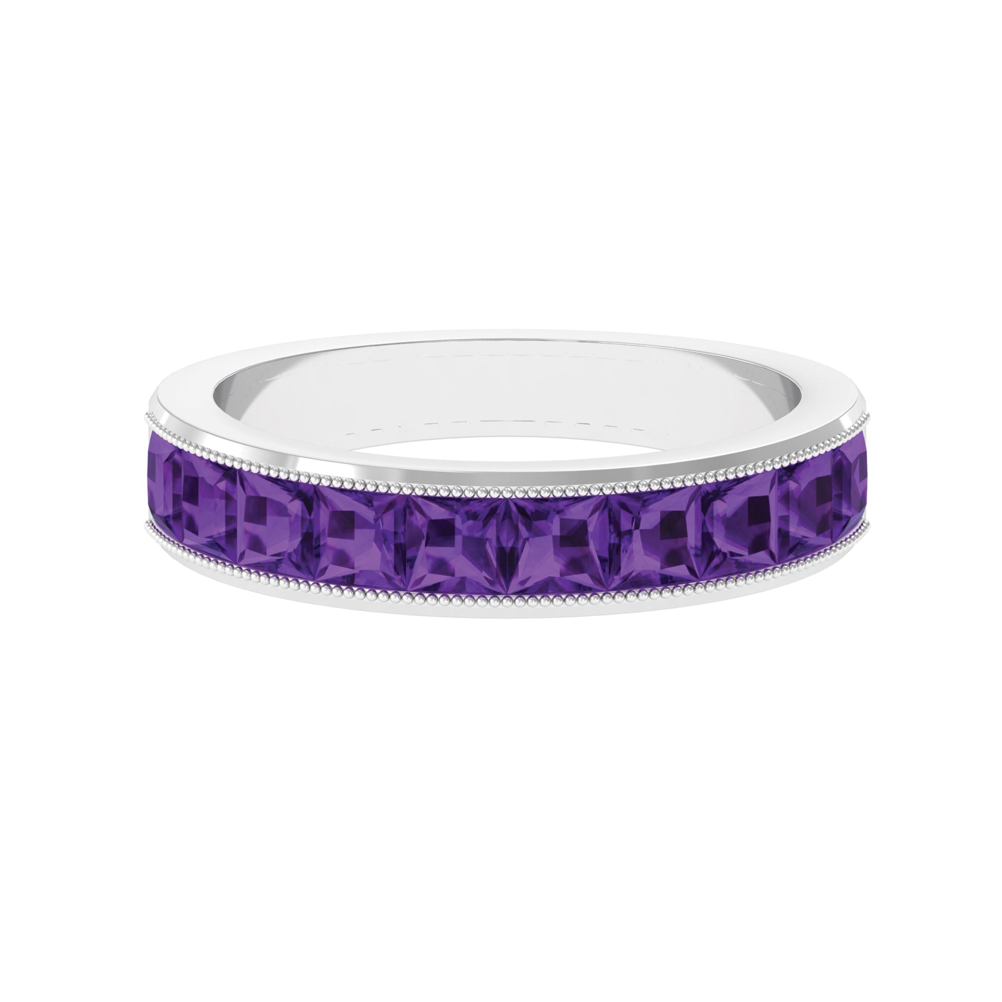 Natural Princess Cut Amethyst Half Eternity Ring for Women AAA - Rosec Jewels