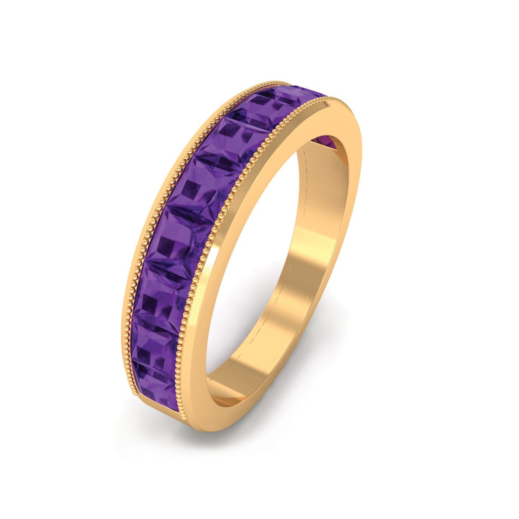 Natural Princess Cut Amethyst Half Eternity Ring for Women AAA - Rosec Jewels