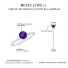 3/4 CT Amethyst Solitaire Ring with Diamond Side Stones Amethyst - ( AAA ) - Quality - Rosec Jewels