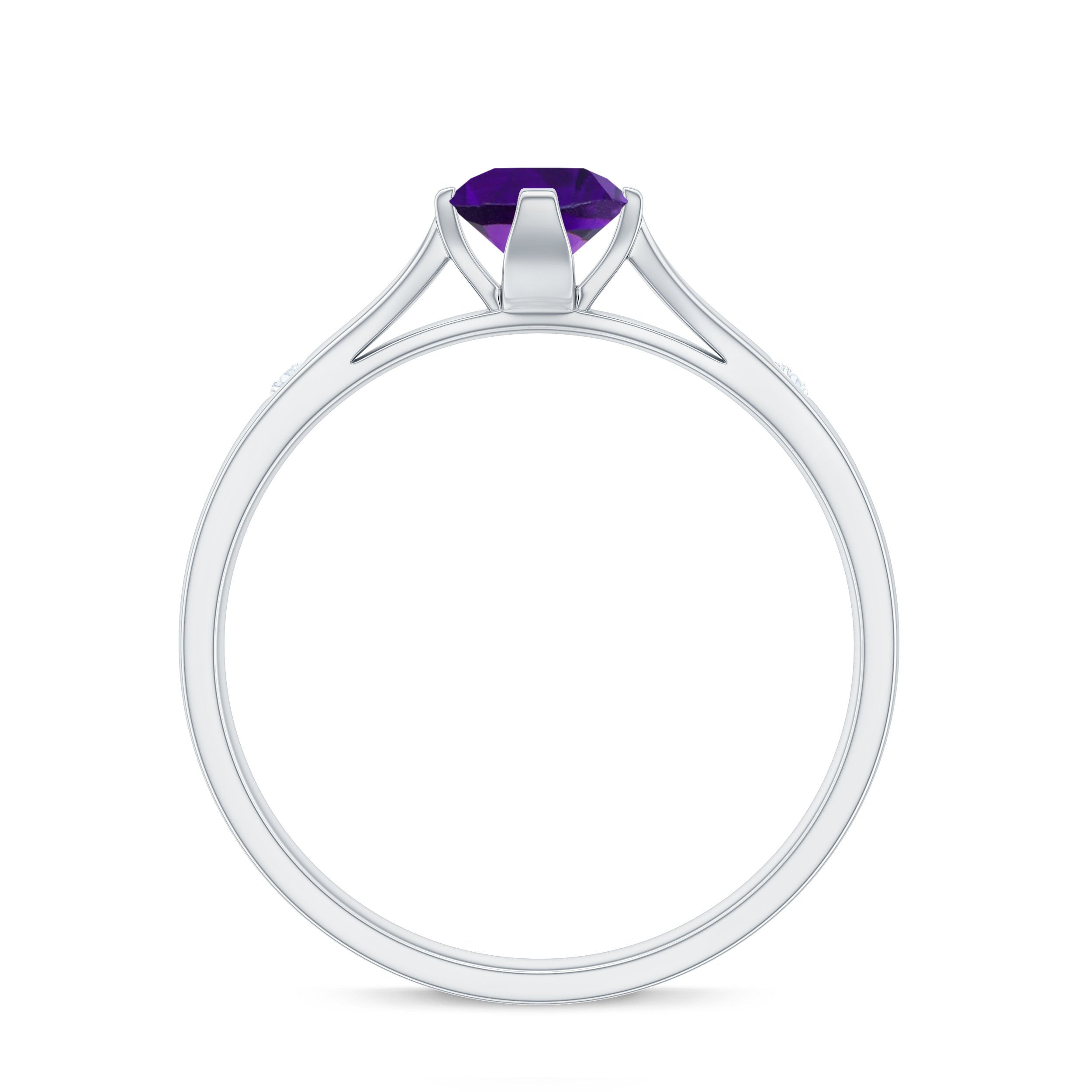 Rosec Jewels-1/2 CT Solitaire Round Shape Amethyst Ring with Diamond