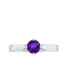 Rosec Jewels-1/2 CT Solitaire Round Shape Amethyst Ring with Diamond