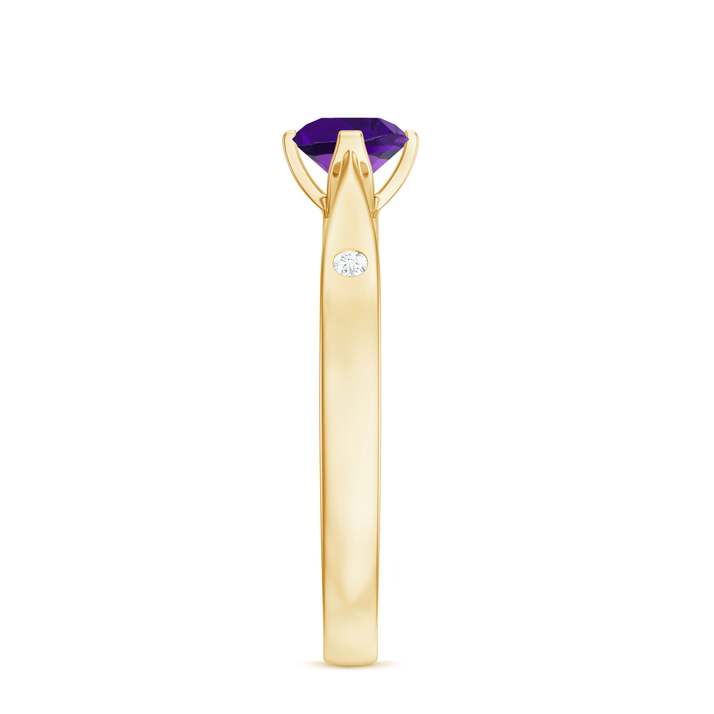 Rosec Jewels-1/2 CT Solitaire Round Shape Amethyst Ring with Diamond