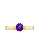 Rosec Jewels-1/2 CT Solitaire Round Shape Amethyst Ring with Diamond