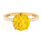 Created Yellow Sapphire Solitaire Engagement Ring with Diamond Lab Created Yellow Sapphire - ( AAAA ) - Quality - Rosec Jewels