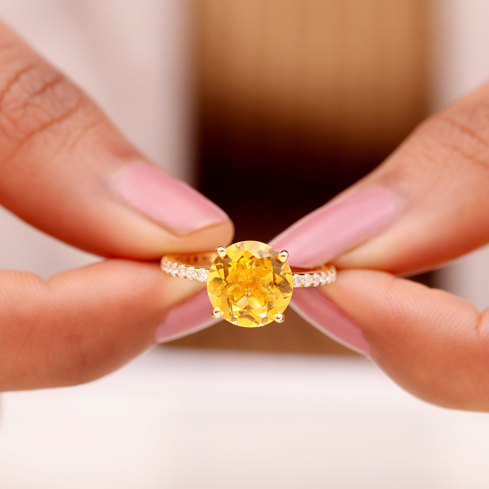 Created Yellow Sapphire Solitaire Engagement Ring with Diamond Lab Created Yellow Sapphire - ( AAAA ) - Quality - Rosec Jewels