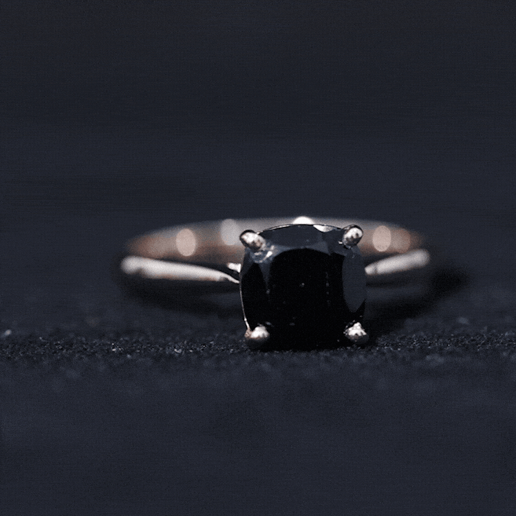 8MM Cushion Cut Black Onyx Solitaire Engagement Ring AAA - Rosec Jewels