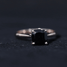 8MM Cushion Cut Black Onyx Solitaire Engagement Ring AAA - Rosec Jewels