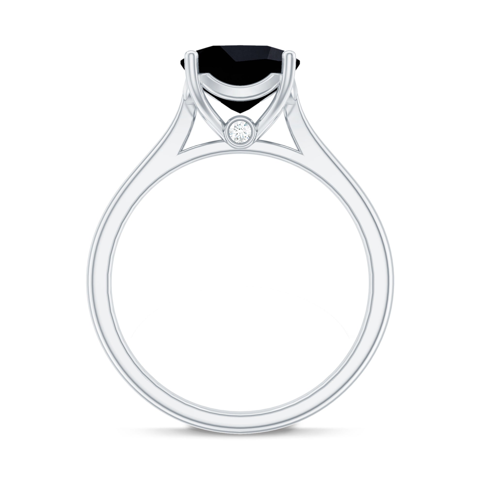 8MM Cushion Cut Black Onyx Solitaire Engagement Ring AAA - Rosec Jewels