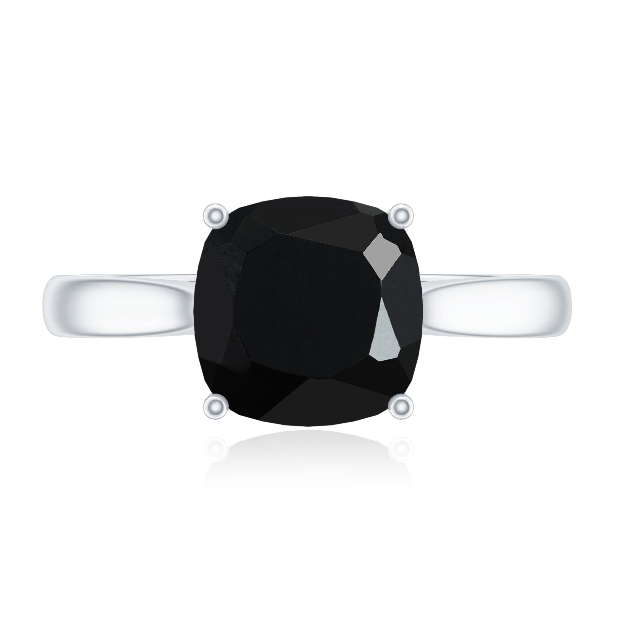 8MM Cushion Cut Black Onyx Solitaire Engagement Ring AAA - Rosec Jewels