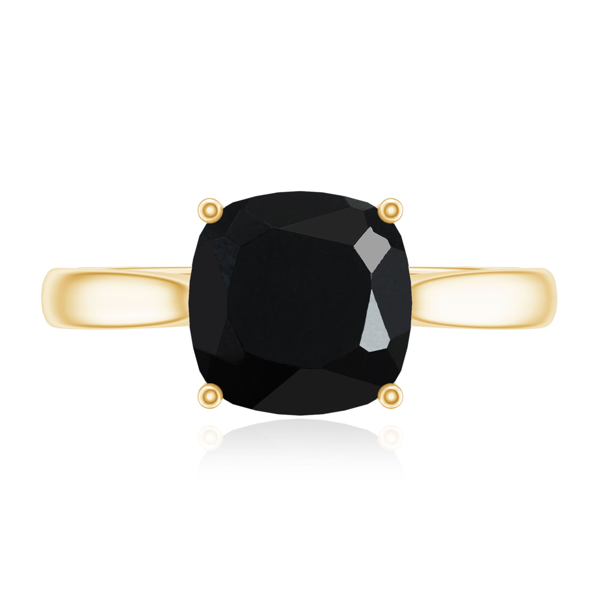 8MM Cushion Cut Black Onyx Solitaire Engagement Ring AAA - Rosec Jewels