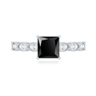 Princess Cut Black Onyx and Diamond Designer Engagement Ring AAA - Rosec Jewels