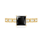 Princess Cut Black Onyx and Diamond Designer Engagement Ring AAA - Rosec Jewels