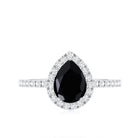 Natural Black Spinel Pear Shaped Engagement Ring with Diamond Halo AAA - Rosec Jewels