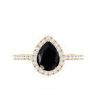 Natural Black Spinel Pear Shaped Engagement Ring with Diamond Halo AAA - Rosec Jewels