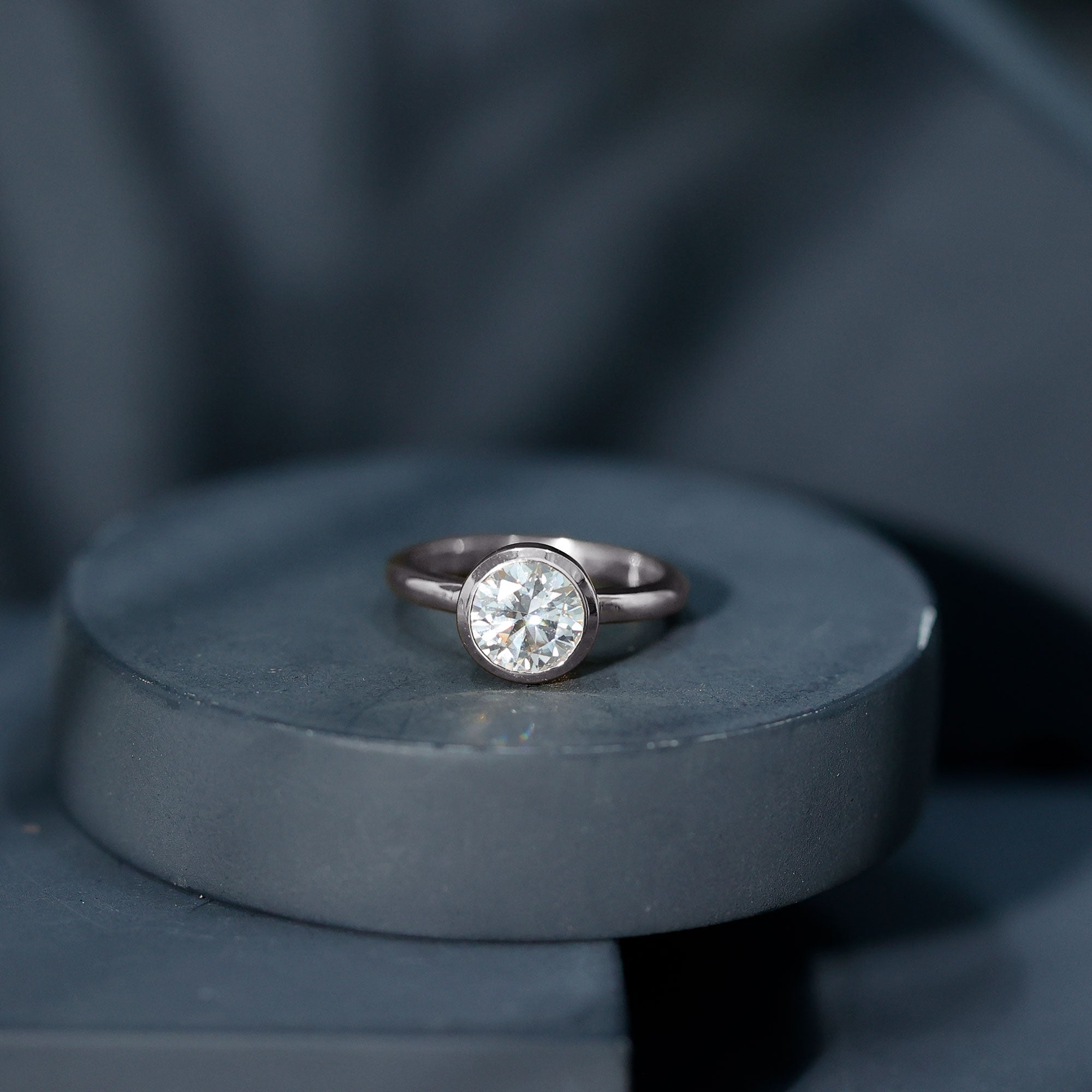 Bezel Set Moissanite Solitaire Ring For Engagement D-VS1 - Rosec Jewels
